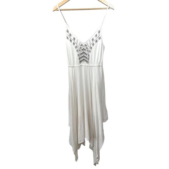 VOLCOM Women’s Best Fest Handkerchief Hem Strappy Sundress White/Gray Size Small - Picture 3 of 16